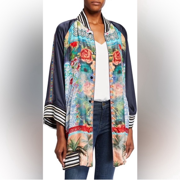 Johnny Was Reversible Silk Bomber Jacket - Picture 3 of 10